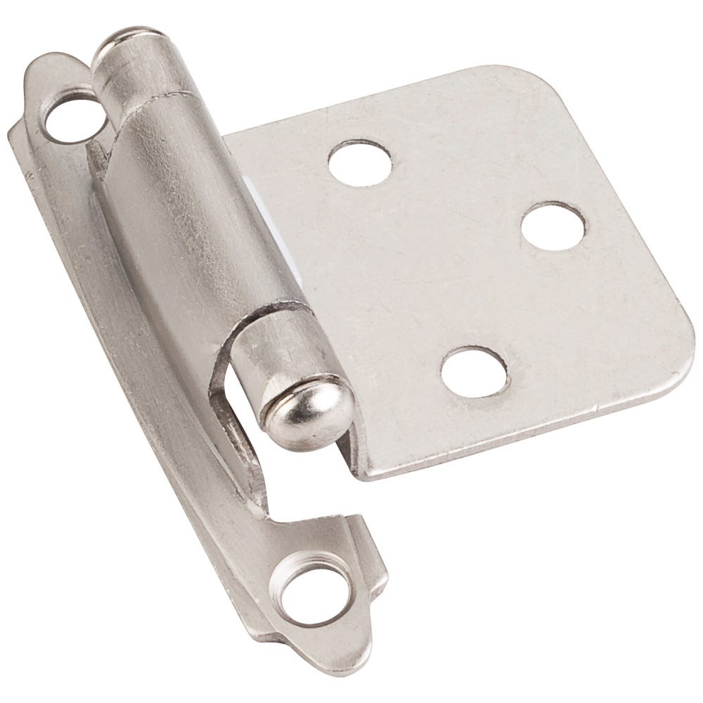 Flush Hinge in Satin Nickel Finish, Face Frame Self Closing Hinge, Functional Hardware