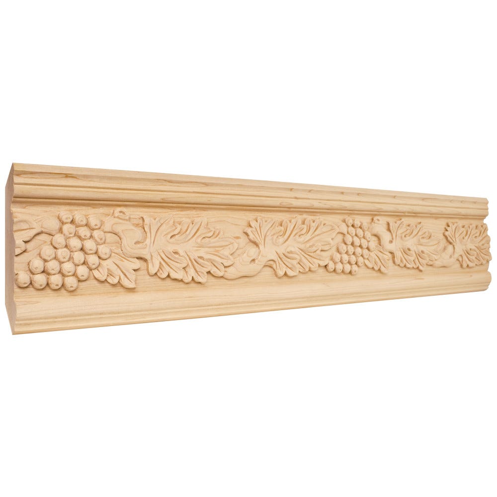 4-3/4" x 1-1/8" Hand Carved Acanthus & Grape Crown Moulding in basswood finish