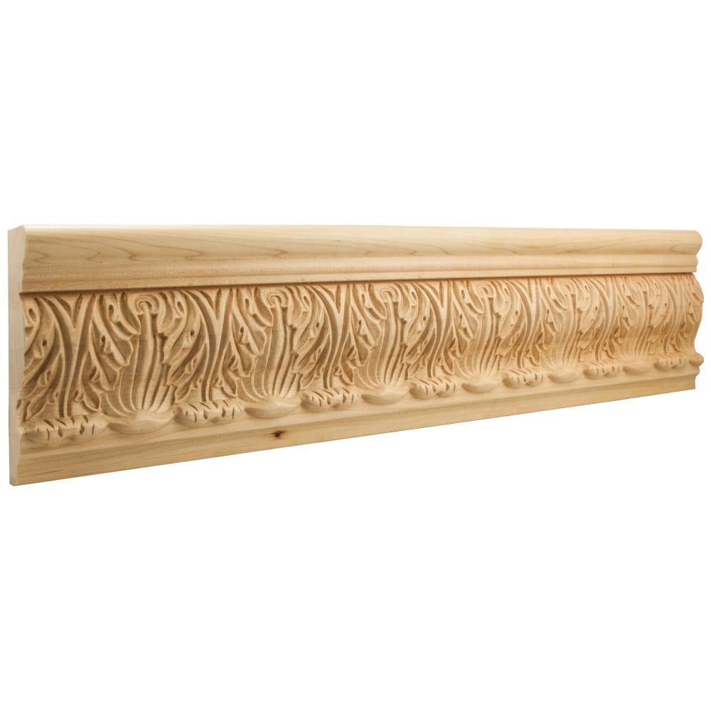 5-3/4" x 1-1/4" x 96" Hand Carved Moulding in natural hard maple finish