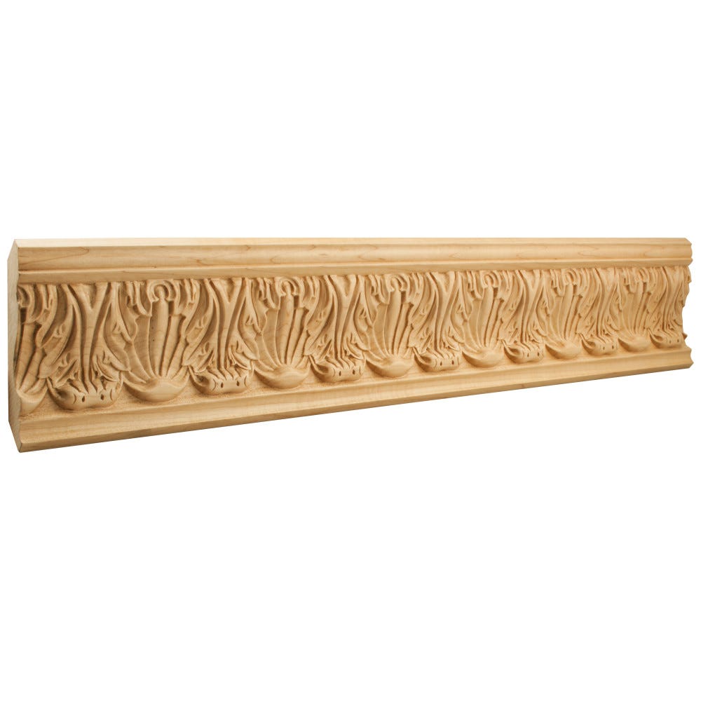 4-3/4" Hand Carved Moulding in Hard Maple, 96" length, intricate design for elegant interior accents