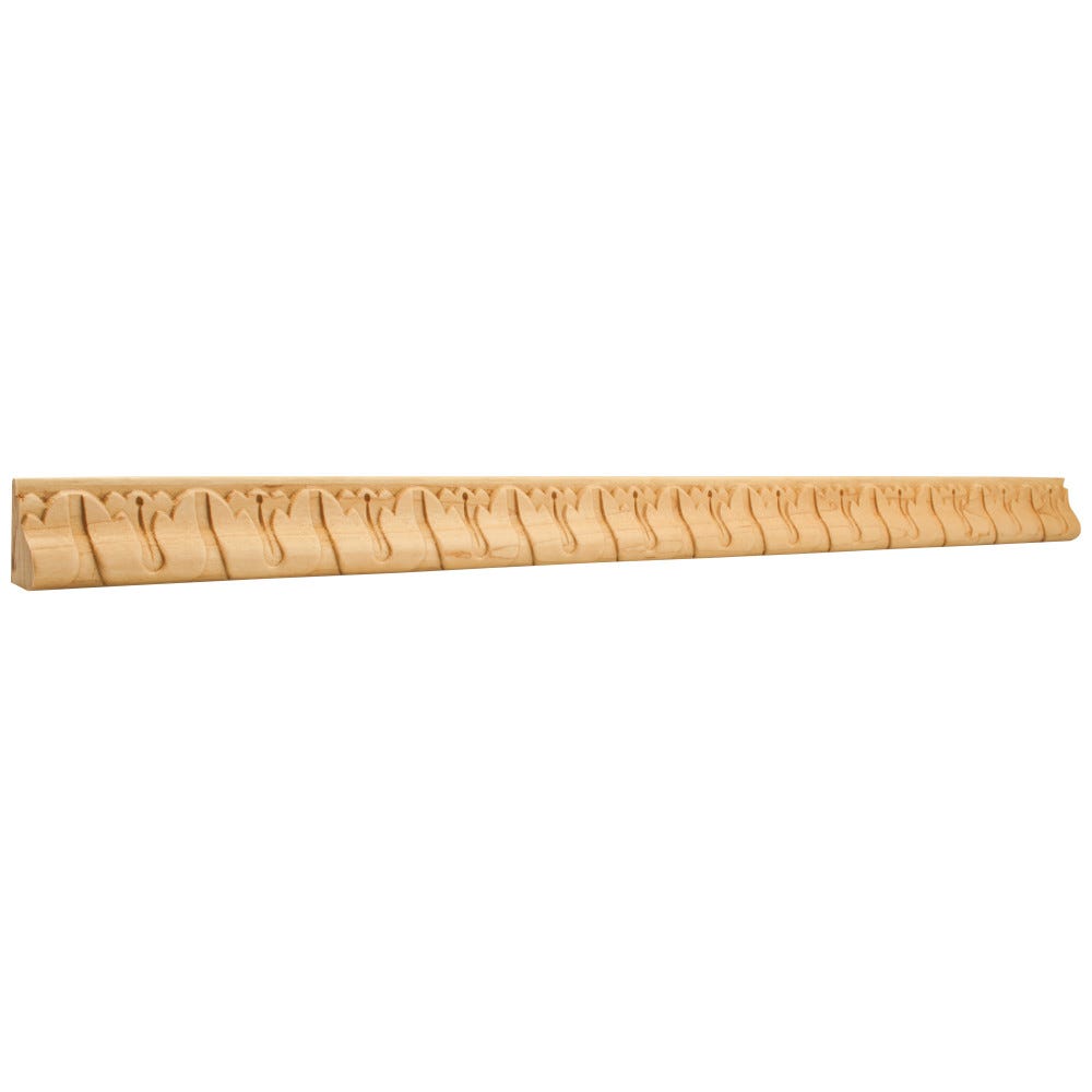 1-5/16" x 3/4" x 96" Hand Carved Beauty Moulding in Hard Maple, showcasing intricate carvings and a smooth finish