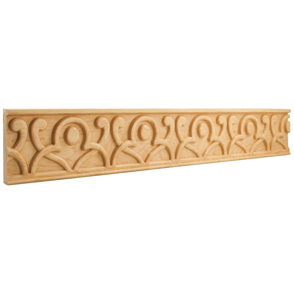 4" x 7/8" Hand Carved Geometric Frieze Moulding in hard maple finish, 96 inches long, showcasing intricate geometric patterns