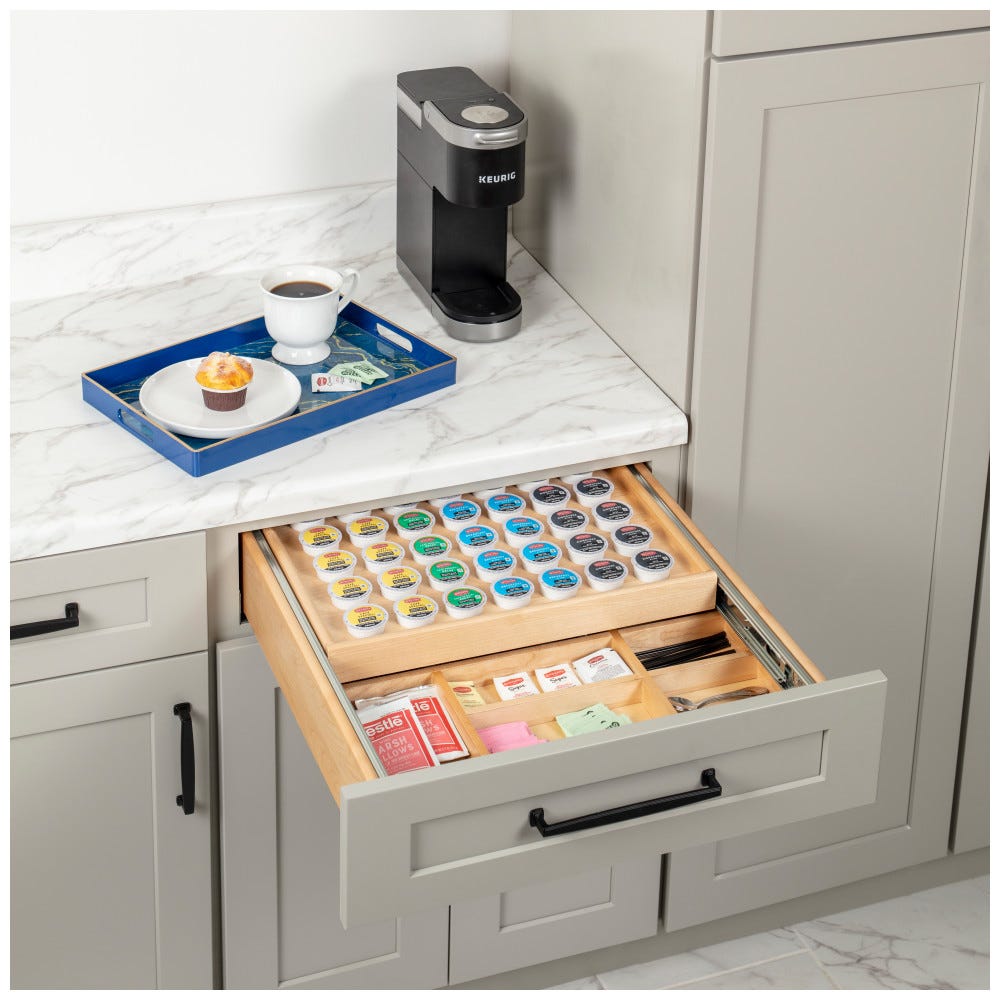 Double Coffee Drawer for 21" Opening in sleek finish, ideal for kitchen organization, made by Hardware Resources