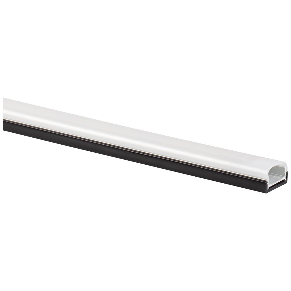 48 inch Premium Flat Profile Aluminum Extrusion in Black with Frosted Lens and Mounting Bracket
