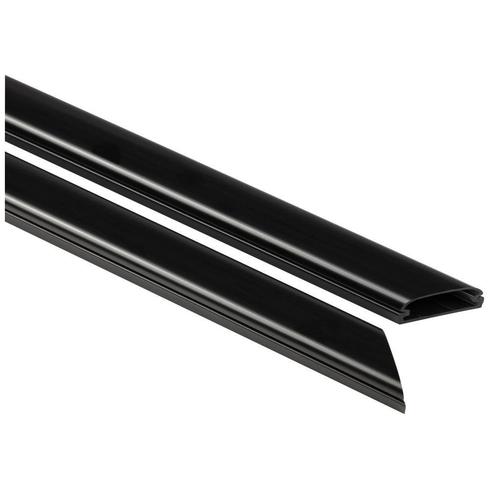 12" Premium Flat Plastic Wireway Black With 45 Degree Miter Joint, Mounting Bracket + Wire Cover, 1 Pair
