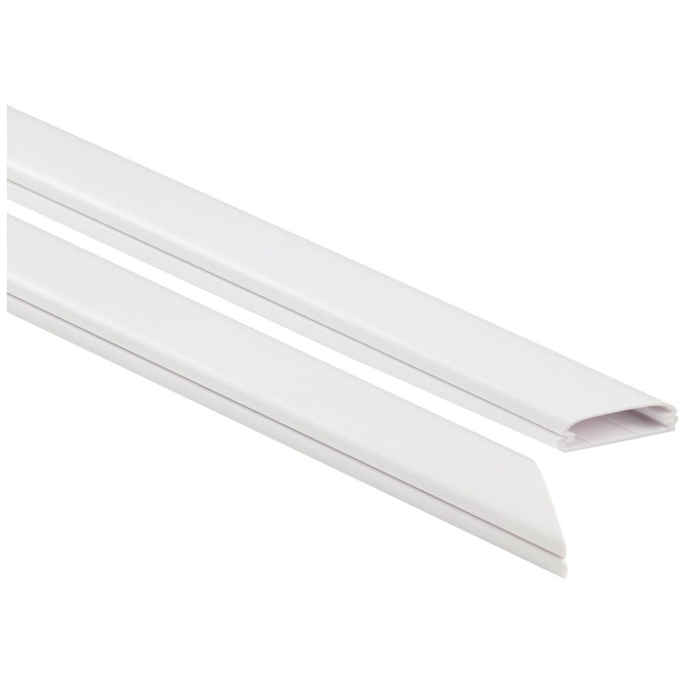 12" Premium Flat Plastic Wireway White With 45 Degree Miter Joint, Mounting Bracket + Wire Cover, 1 Pair