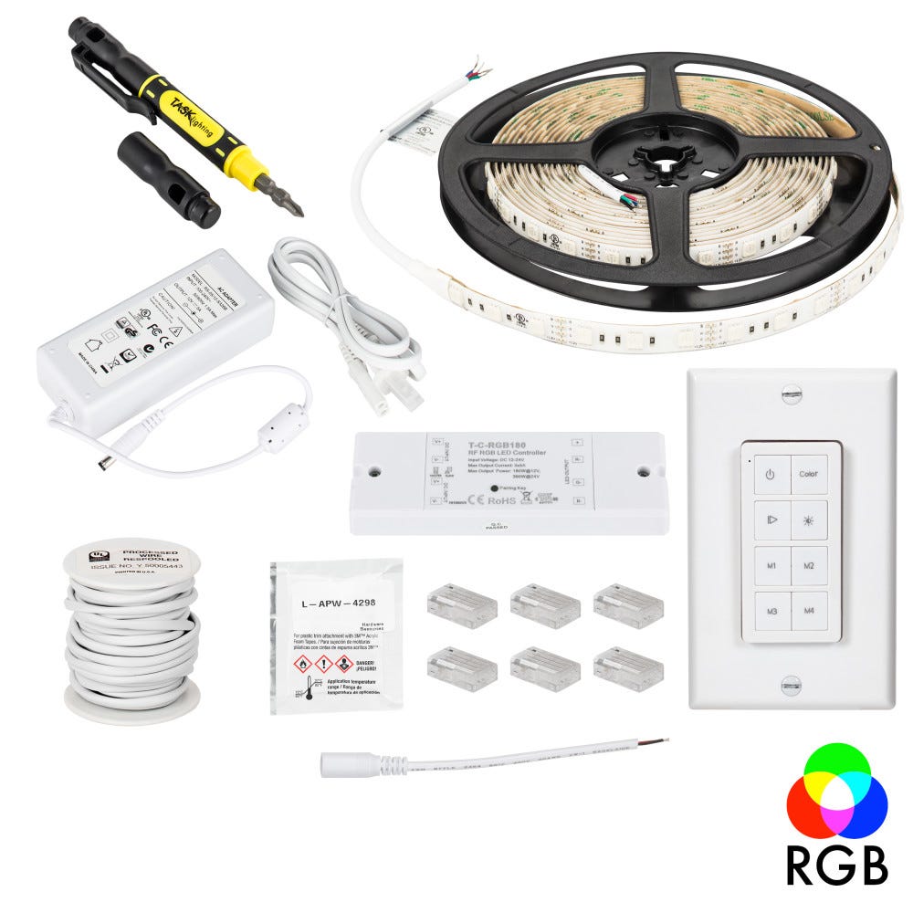 16 Ft Multi-Color LED Tape Light Wireless Kit, waterproof, 12V, 130 Lm/Ft, Task Lighting