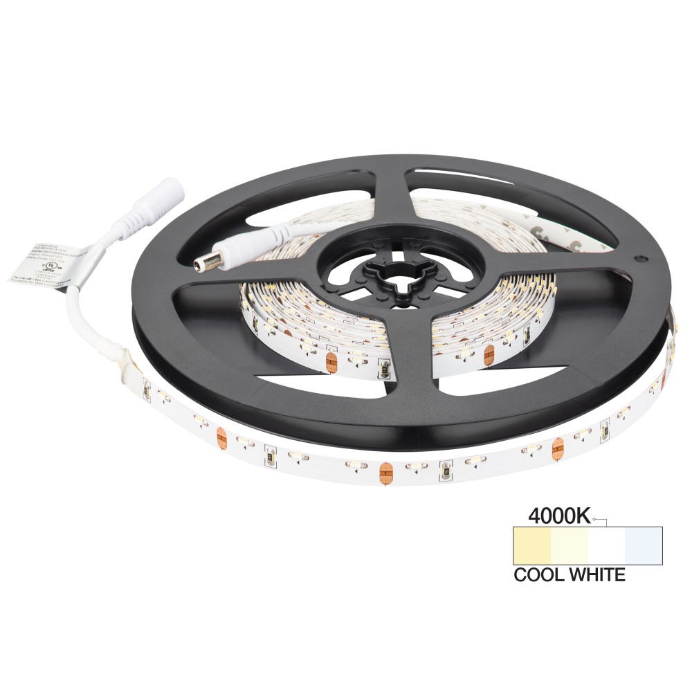 16 Ft Side-View LED Tape Light in cool white finish, 1.6 Watts/Ft, accent lighting, non-waterproof IP20 rated