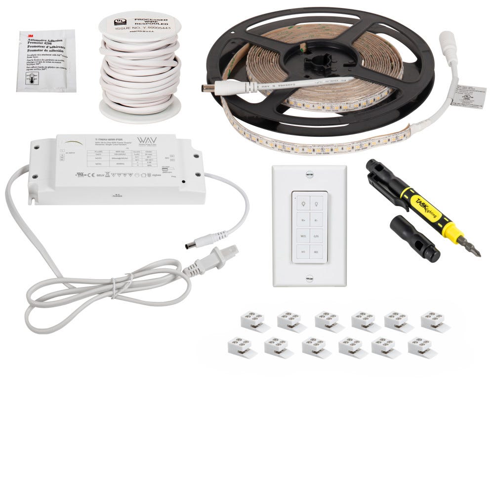 16 Ft 12V Tunable-White LED Tape Light Wireless Kit, Waterproof IP65 Rated, 300 Lm/Ft, 2700K–5000K