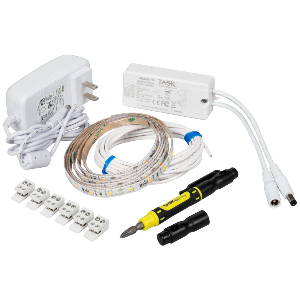 5 Ft Vanity Night Light Kit in white finish, Doppler sensor motion activated, 4000K light temperature, Task Lighting