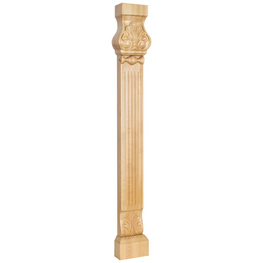 Acanthus & Shell Pilaster Leg in Maple - 5" x 2-1/2" x 35-1/2" carved wood
