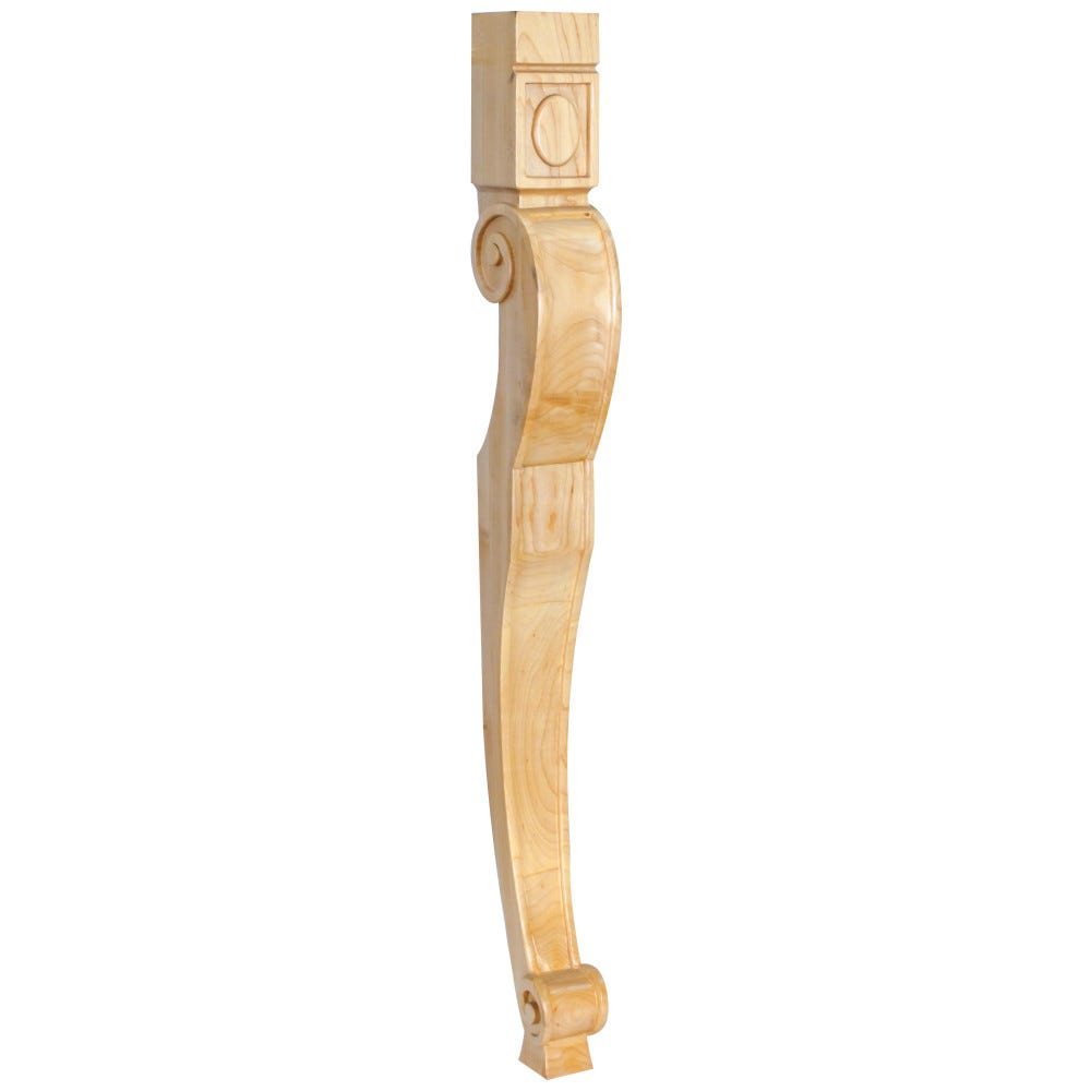 2-3/4" Baroque Maple Leg with 4" projection, carved wood, decorative furniture leg