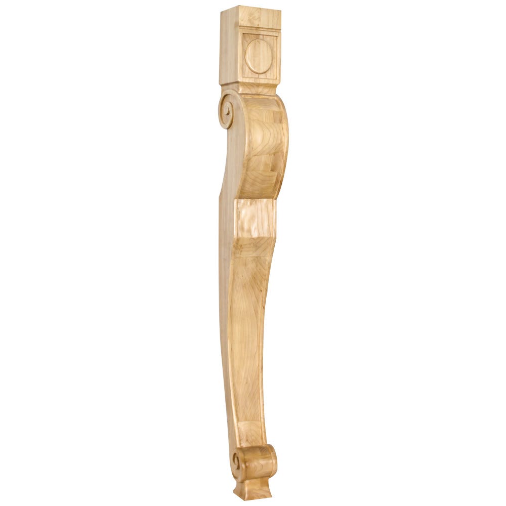 Baroque Leg in Maple finish, 3-1/2" x 3-1/2" x 35-1/2" size, crafted from high-quality maple wood