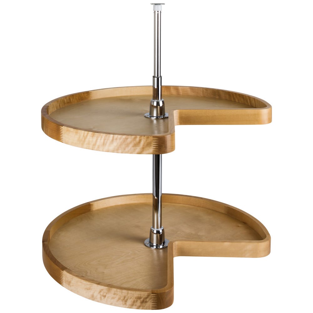 32" Diameter Kidney Wood Lazy Susan Set with Adjustable Pole, Solid Birch, Natural Finish