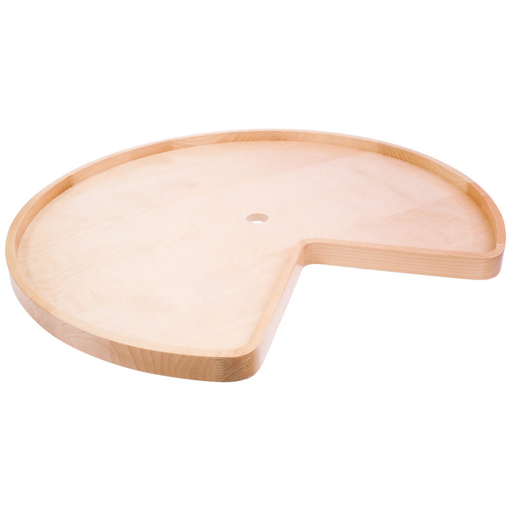 28 inch Kidney Wooden Lazy Susan in solid birch finish, featuring a finger-jointed rim and central hole for easy access