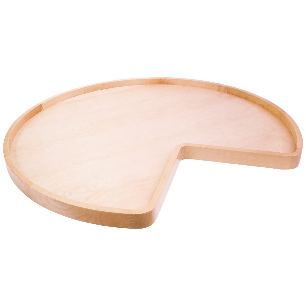 32" Kidney Wooden Lazy Susan in natural solid birch finish, 1-5/8" tall finger jointed rim tray