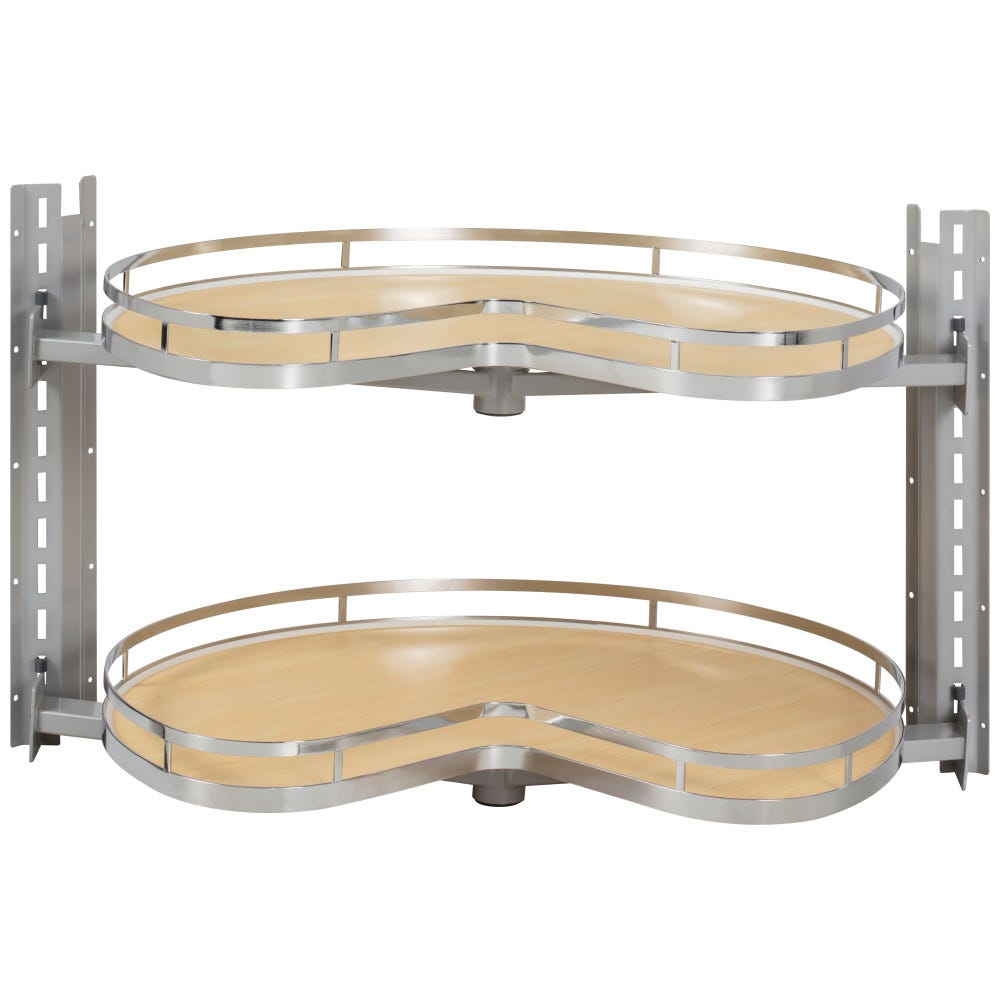Cornermax 27" Kidney Wood Lazy Susan in maple finish with polished chrome railings