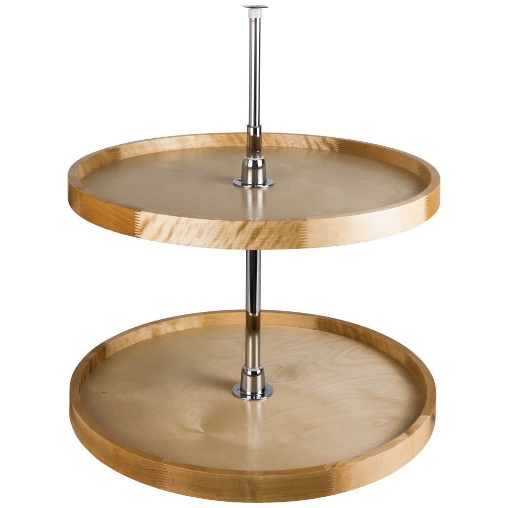 24" Round Wood Lazy Susan Set with Twist and Lock Adjustable Pole in solid birch finish