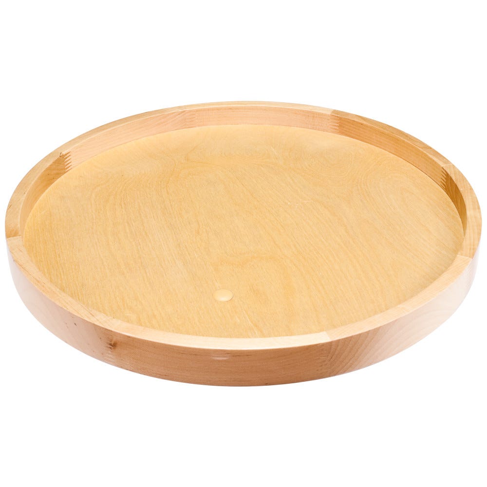 24" Round Lazy Susan with pre-installed 7" cast aluminum swivel, wood finish, perfect for kitchen organization