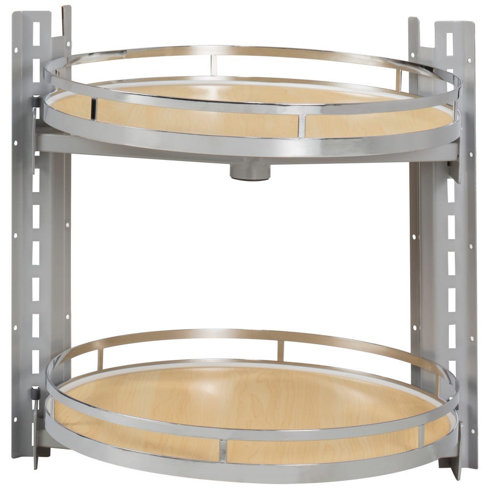 Cornermax 18" Round Wood Lazy Susan in maple finish with polished chrome railings, 18" diameter, organizer for kitchen or pantry