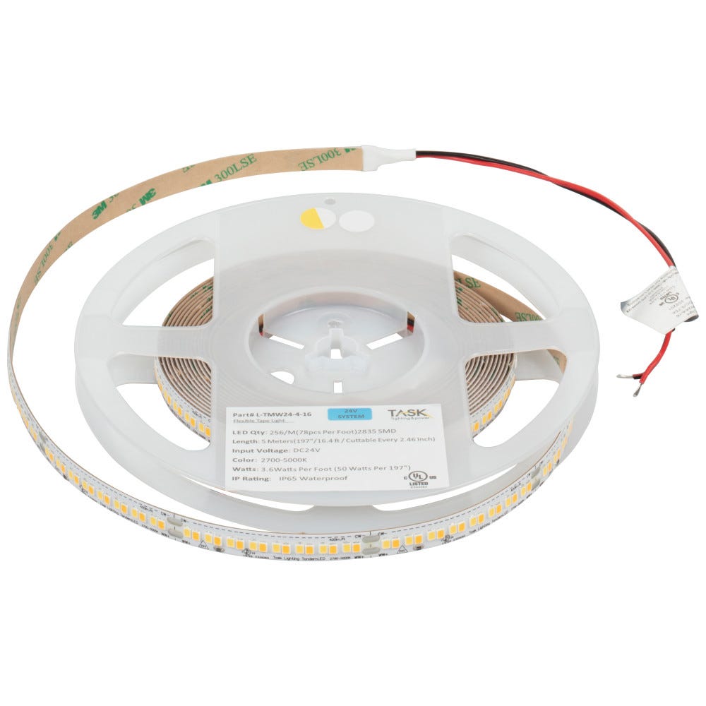 16 Ft 400 Lm/Ft Tunable-White LED Tape Light in flexible design, 24V, featuring TandemLED Two-Wire Technology