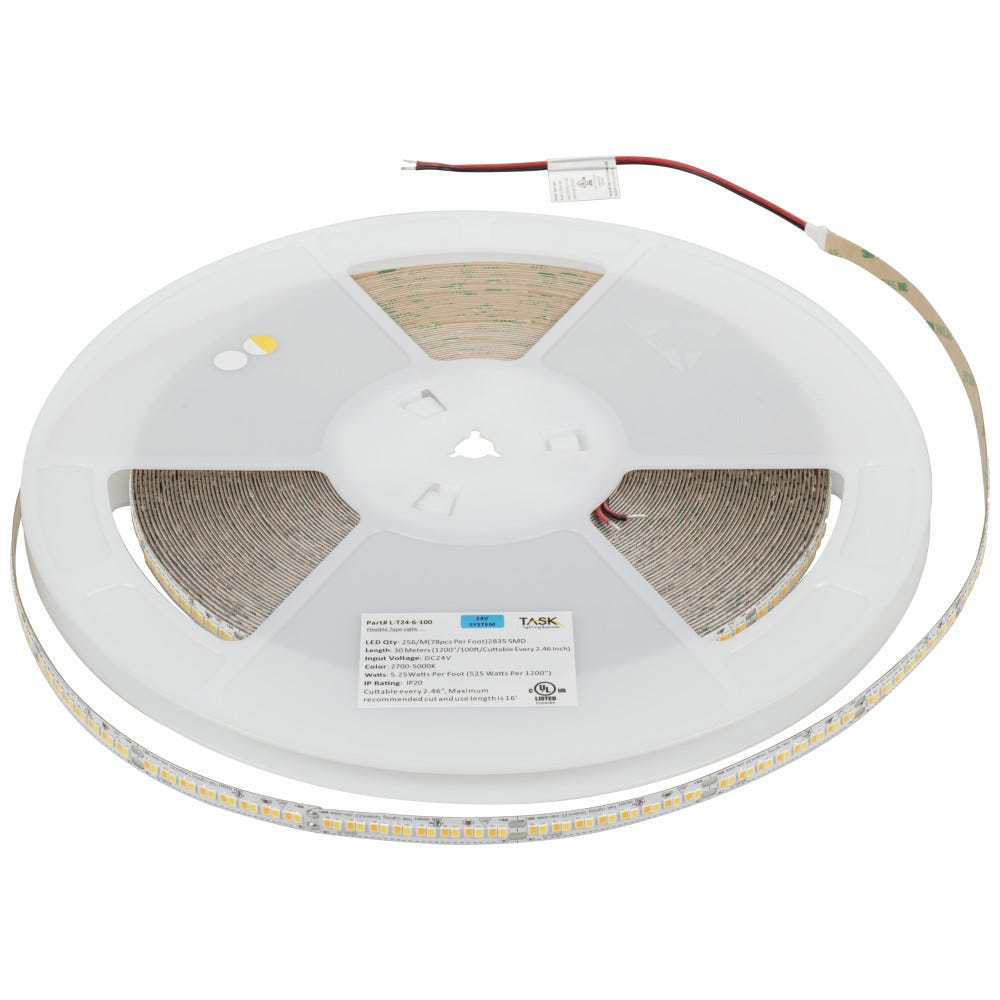 100 Ft 600 Lm/Ft Tunable-White LED 24v Tape Light Featuring Tandemled Two-Wire Technology