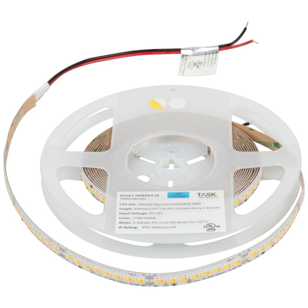 16 Ft Tunable-White LED Tape Light in sleek finish, featuring TandemLED Two-Wire Technology, ideal for versatile home lighting