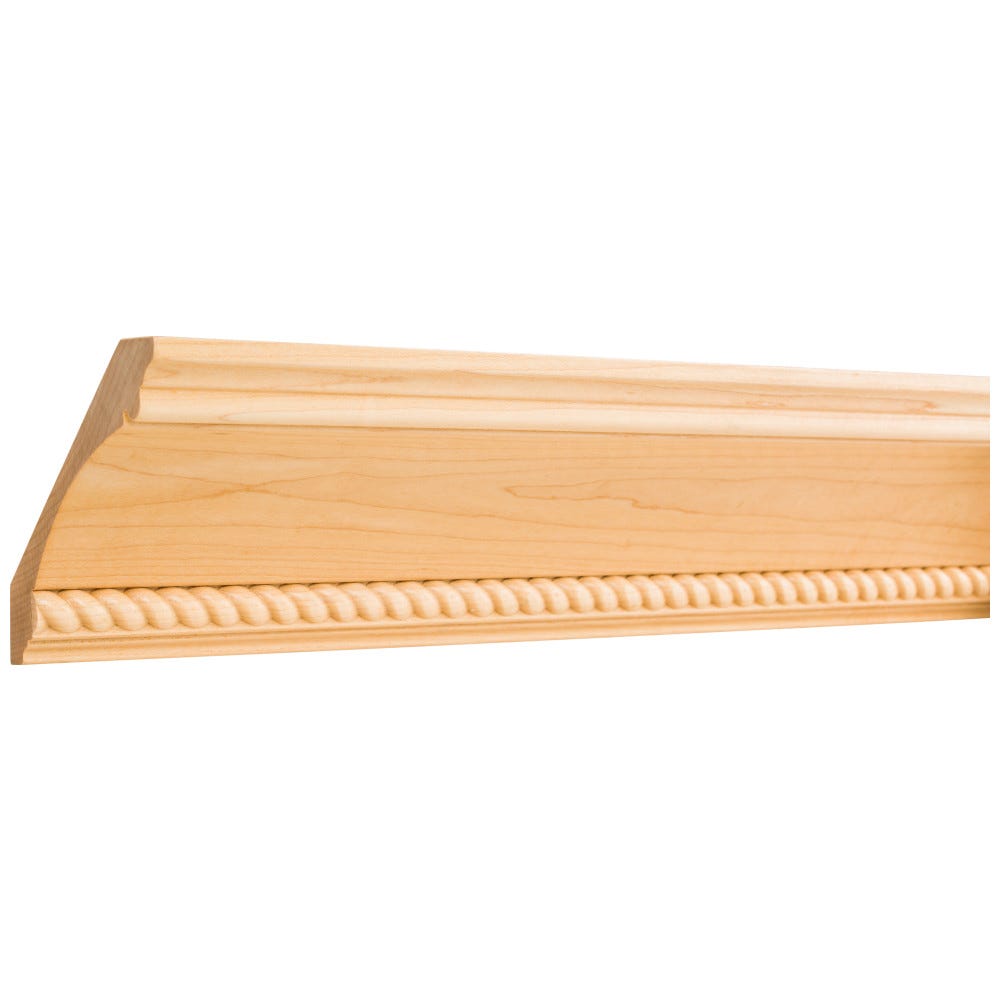 4-7/8" x 3/4" Alder Crown Moulding with 1/2" Rope detail, elegant wood finish, perfect for home decor