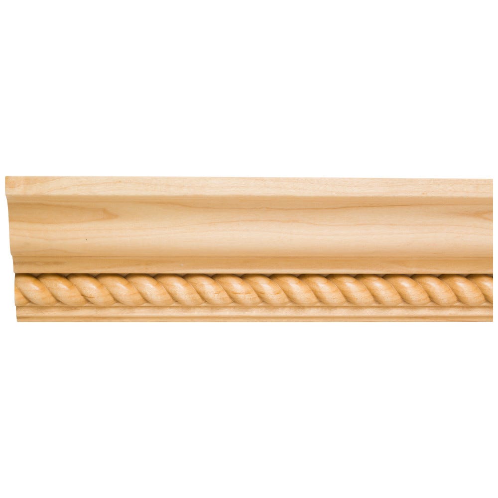 4-1/2" x 3/4" Alder Crown Moulding with 3/4" Rope Detail, natural wood finish, 8 ft stick