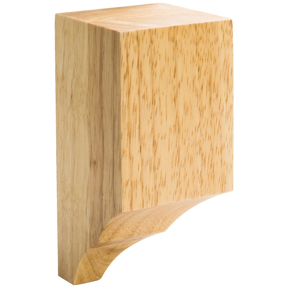 3" x 3" x 6-1/4" Rubberwood Moulding Cornice Block, Inside Corner, Rubberwood material