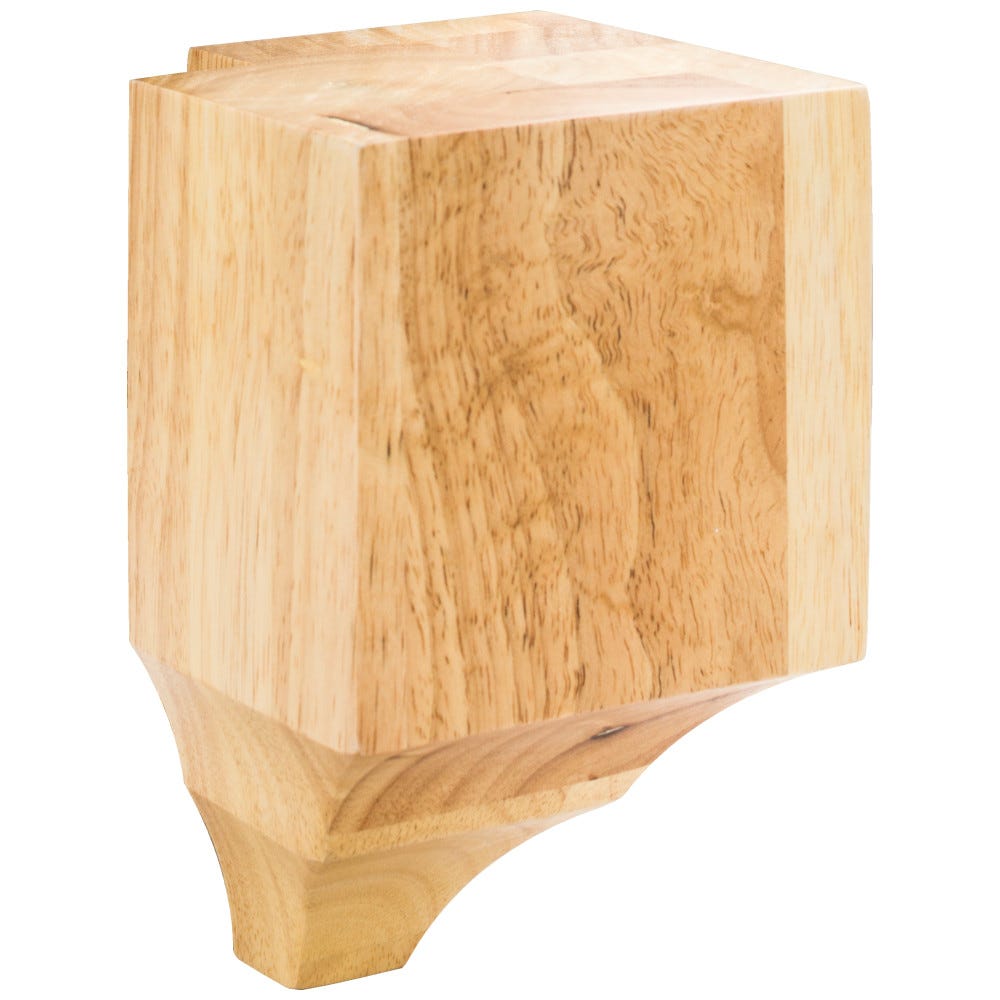 4" x 4" x 6-1/4" Moulding Cornice Block in Rubberwood finish, carved wood material, outside corner design.