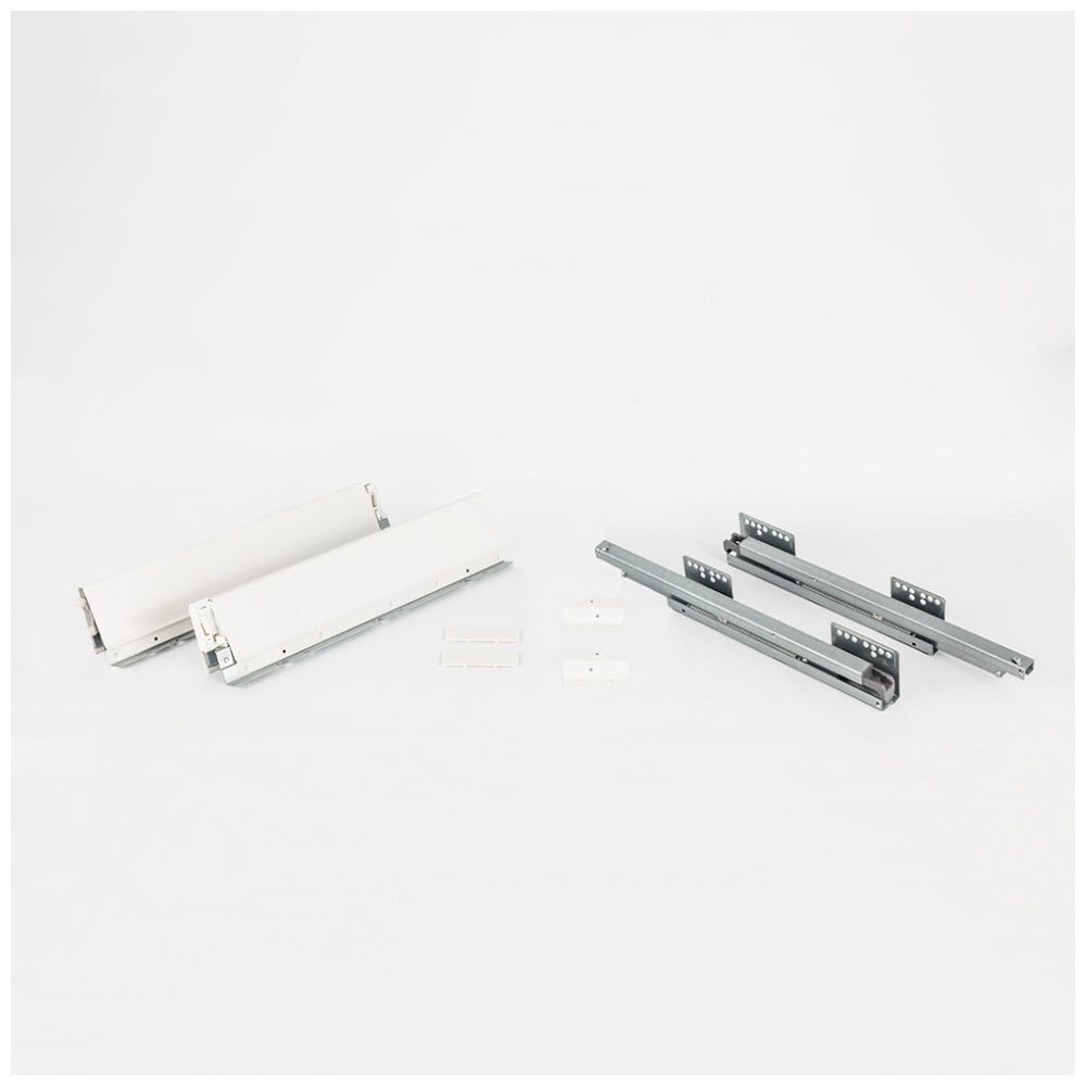 86mm Height 400 mm White Double Wall Metal Drawer Box System with 10 mm Dowels, durable metal construction for reliable storage