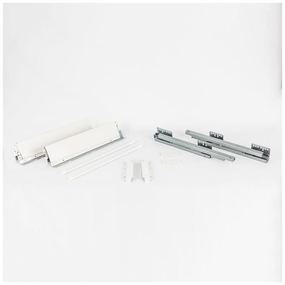 164mm height 400mm White Double Wall Metal Drawer Box System with 10mm Dowels, durable metal construction
