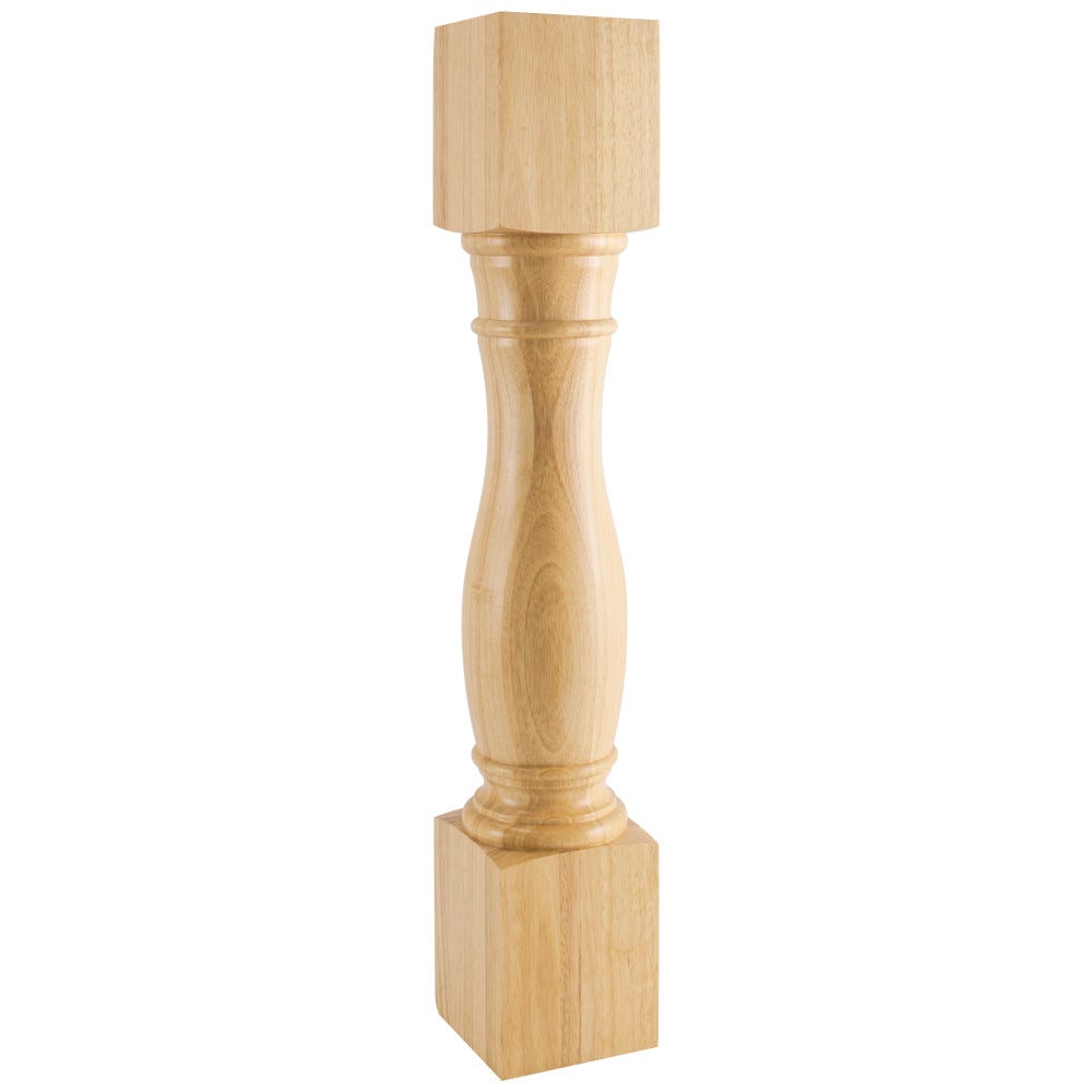 6" x 6" x 35-1/2" Turned Wood Post in Rubberwood, Alder, White Birch, Hard Maple finishes, carved wood material