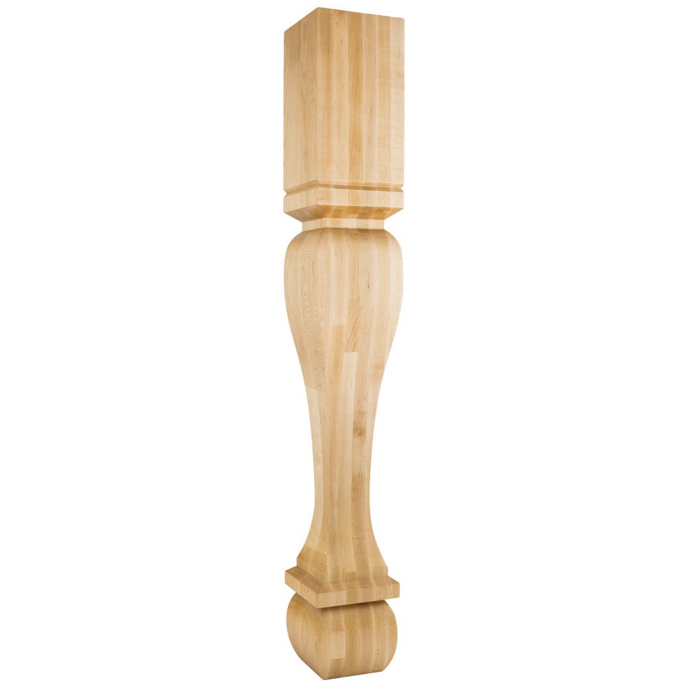 6" x 6" x 42" Traditional Island Post in Alder, Rubberwood, Hard Maple, White Birch, and Cherry finishes, carved wood material
