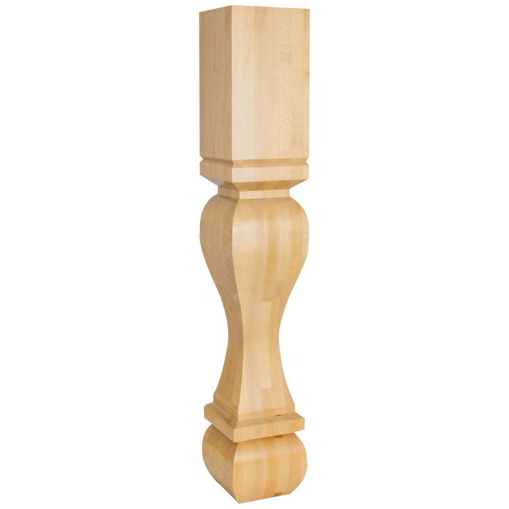 Solid Wood Square Island Post 6" x 6" x 35-1/2" in Cherry and Rubberwood finish, carved wood material