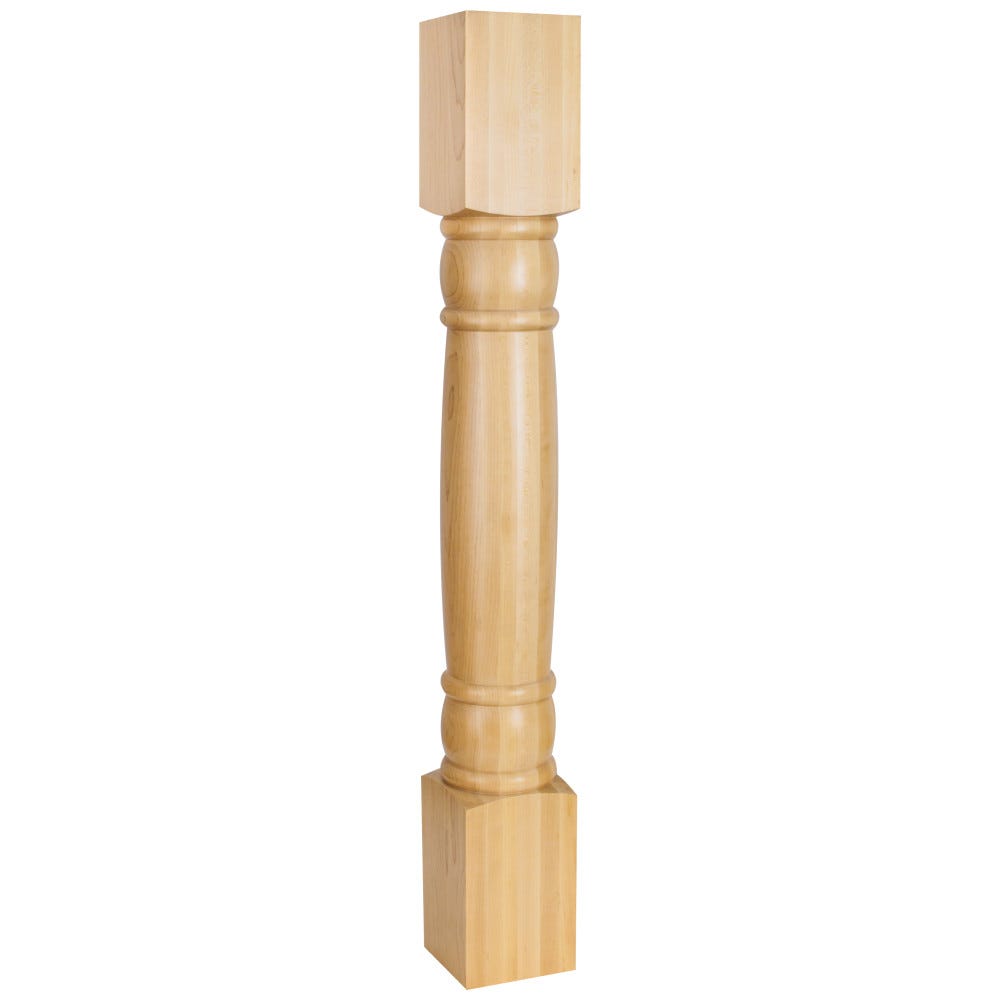 Rounded Doric Wood Post Island Leg in Rubberwood, Alder, and Hard Maple finishes, stylish carved wood design