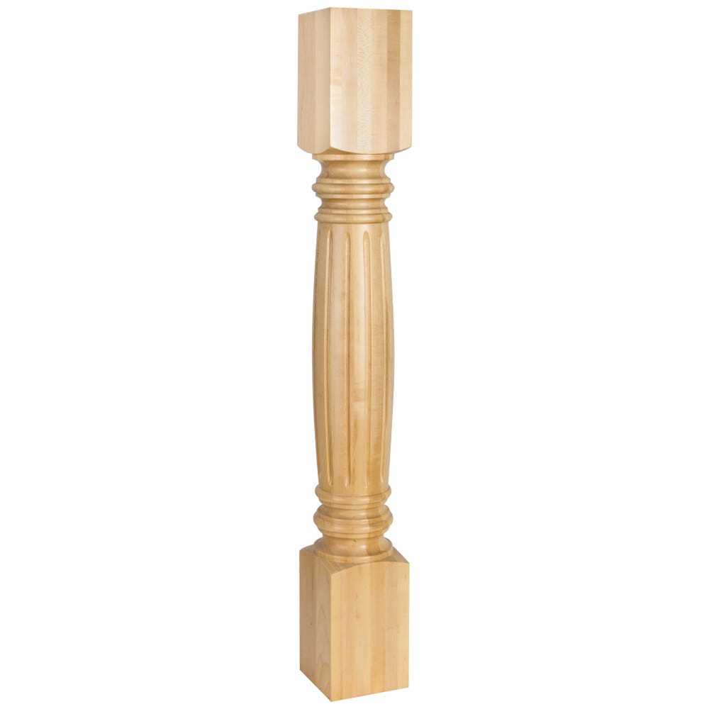 Fluted Turned Wood Post in Rubberwood and Hard Maple finish, 4-1/2" x 4-1/2" x 35-1/2"