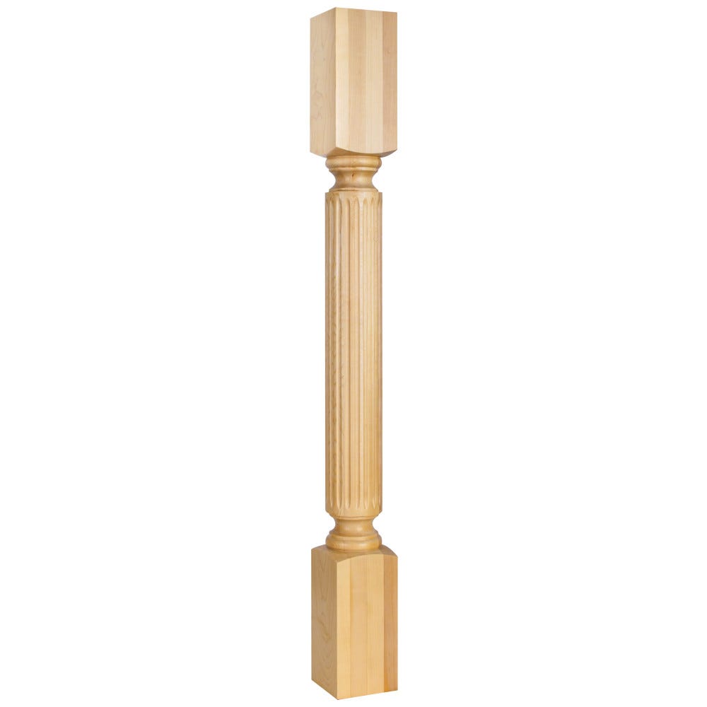 Wood Post with Fluted Pattern, 3-1/2" x 3-1/2" x 35-1/2", available in Rubberwood, Hard Maple, and Cherry finishes