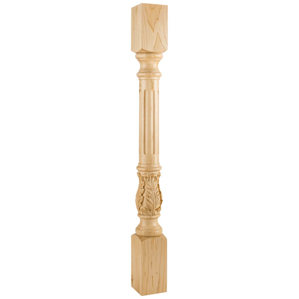 3-1/2" X 3-1/2" X 35-1/2" Turned Acanthus Fluted Post