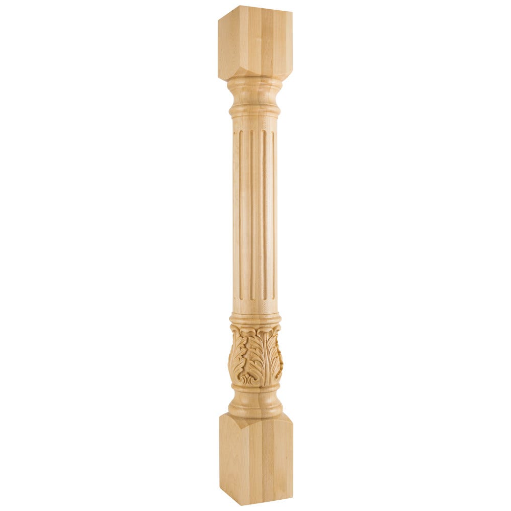 5" x 5" x 42" Turned Acanthus Fluted Post in Hard Maple, Alder, Rubberwood, Cherry - carved wood post