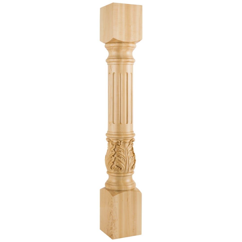 5" x 5" Turned Acanthus Fluted Post in Hard Maple, Alder, Rubberwood, and Cherry finishes, carved wood material