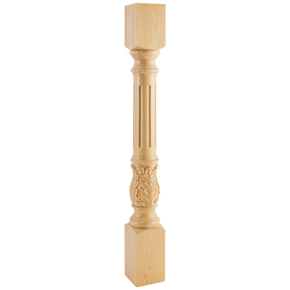 Turned Acanthus Post in Alder color, 4" x 4" x 35-1/2", carved wood material