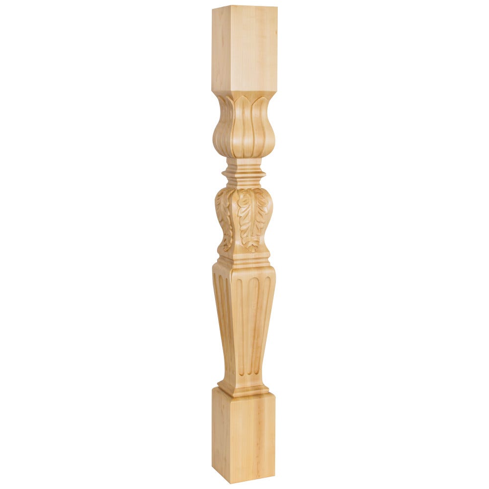 Turned Acanthus/Fluted Post in Hard Maple, Alder, Rubberwood, and Cherry, 3-3/4" X 3-3/4" X 35-1/2"