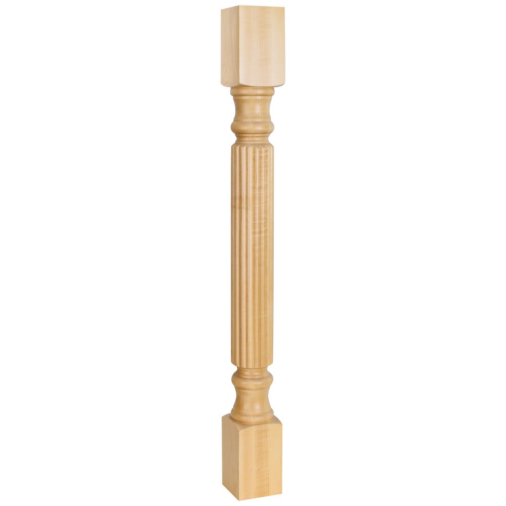 Wood Post with Reed Pattern in Hard Maple finish, carved wood design, 3-1/2" x 1-3/4" x 35-1/2" size