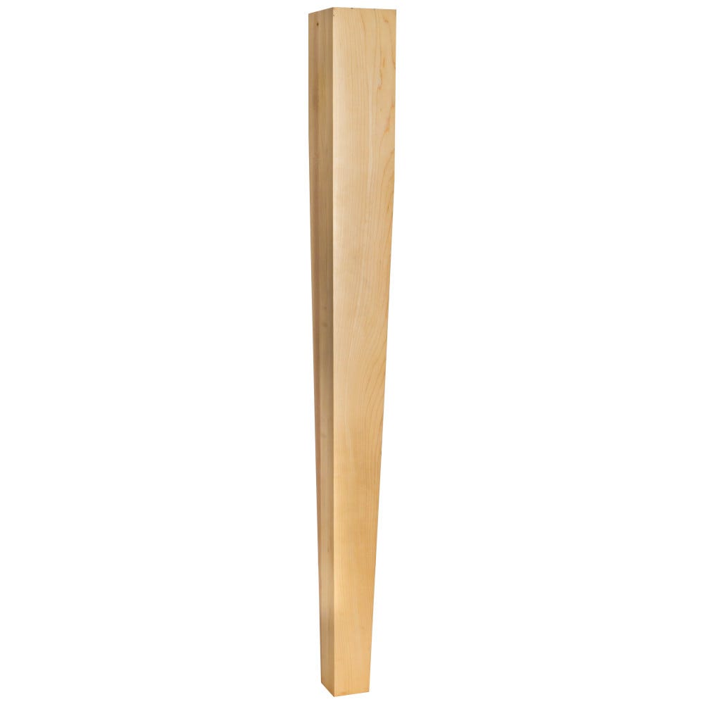 Tapered Wood Post (Island Leg) in Rubberwood, Maple, Alder finishes, 3-1/2" x 3-1/2" x 35-1/2" size, carved wood material.
