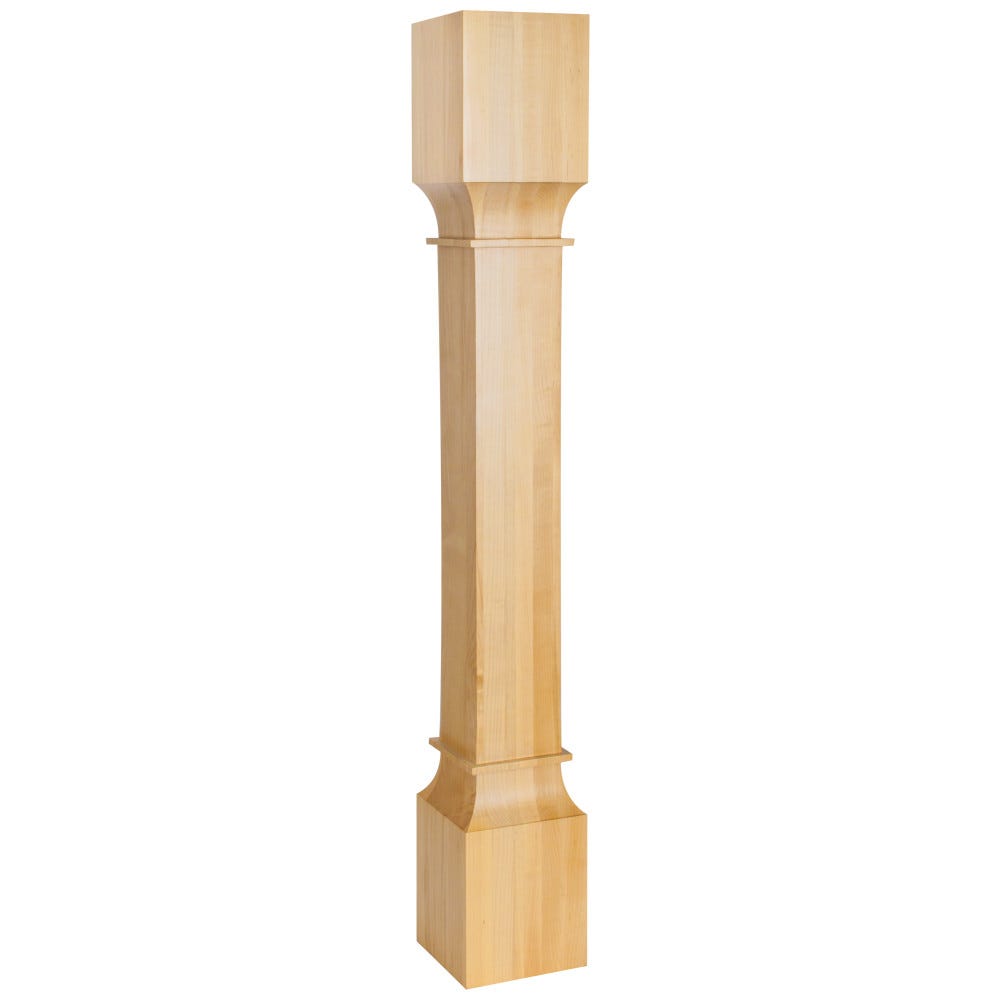 Square Modern Wood Post (Island Leg) in Rubberwood, Alder, White Oak, and Maple finishes, 5" x 5" x 35-1/2"