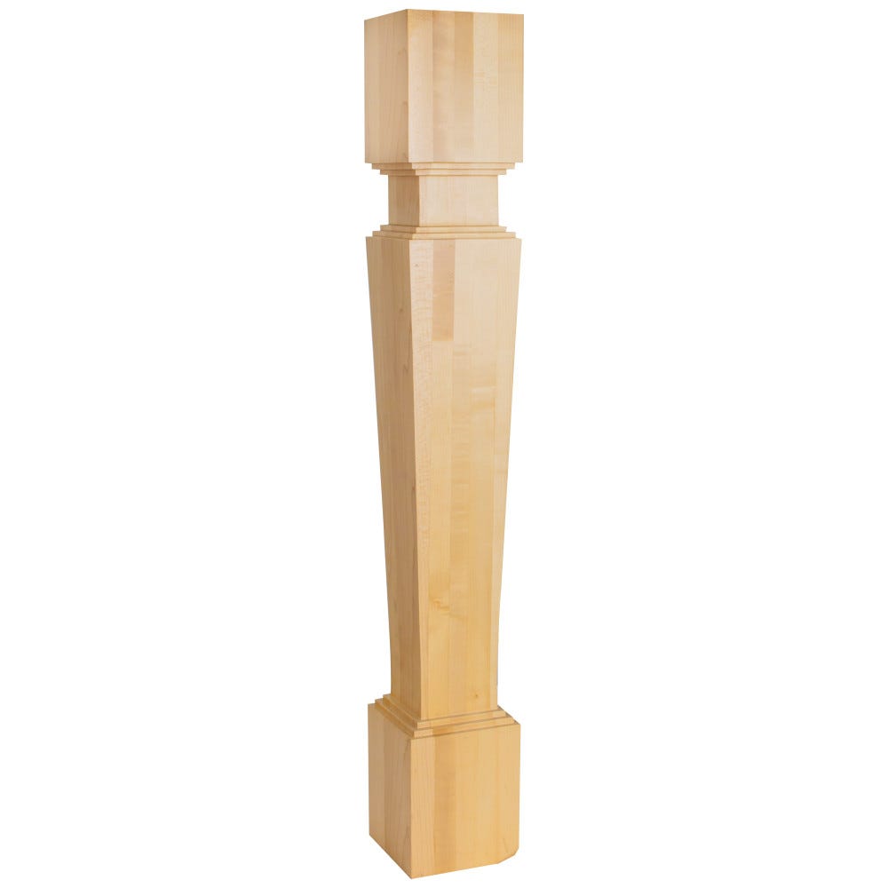 Stacked Modern Wood Post in Rubberwood, Maple, and Alder finishes, 5" x 5" x 35-1/2" - Carved Wood