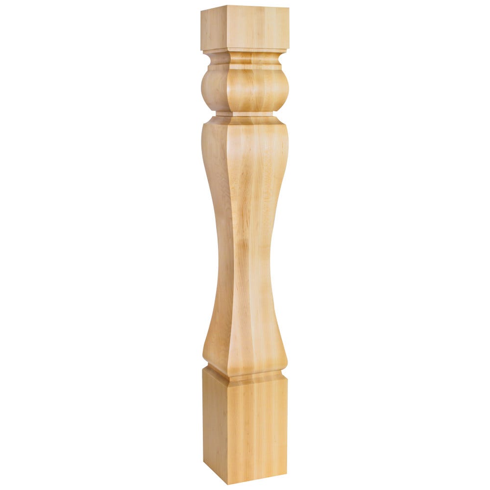 Baroque Wood Post (Island Leg) in Maple, Alder, Rubberwood, and Cherry finishes, 5" x 5" x 35-1/2", carved wood design