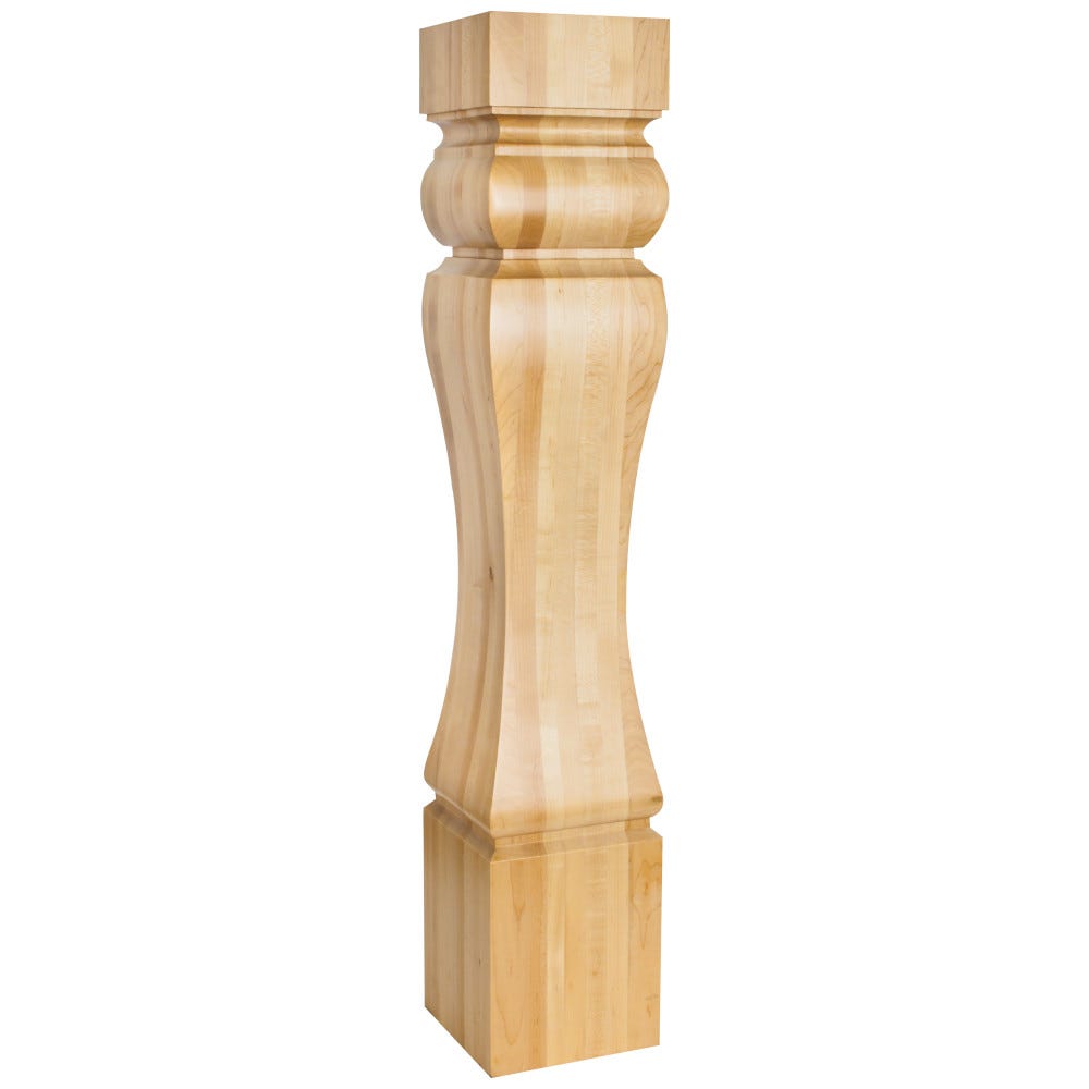 Baroque Wood Post (Island Leg) in Maple, Cherry, and Alder finishes, 6-1/2" x 6-1/2" x 35-1/2" carved wood post